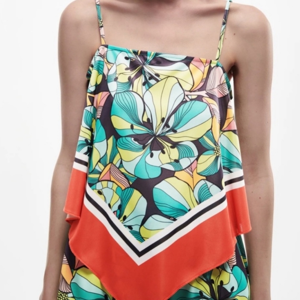 Zara Floral Tie-Knot Shoulder Bandana Tank Top